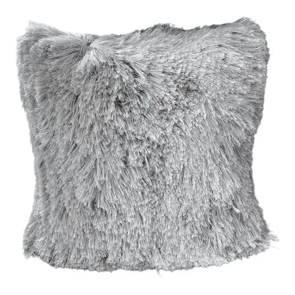 Set of Aphorism Gray Silver Metallic Shag Fringe Square Throw Pillow Covers 22